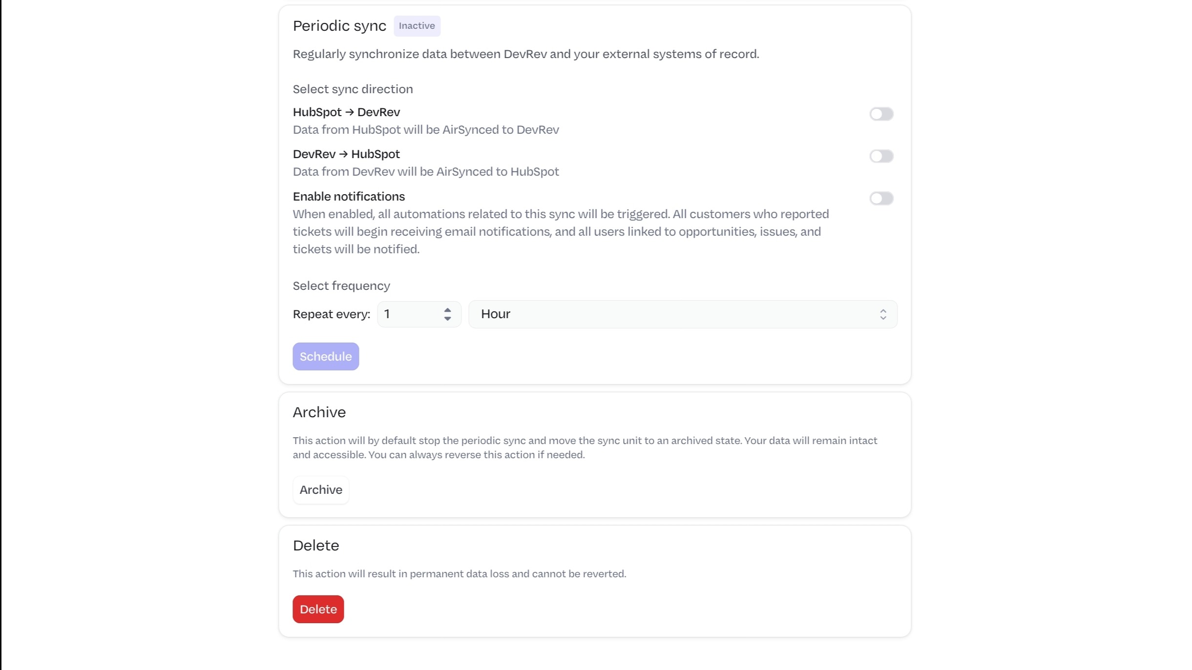 Impostazioni AirSync